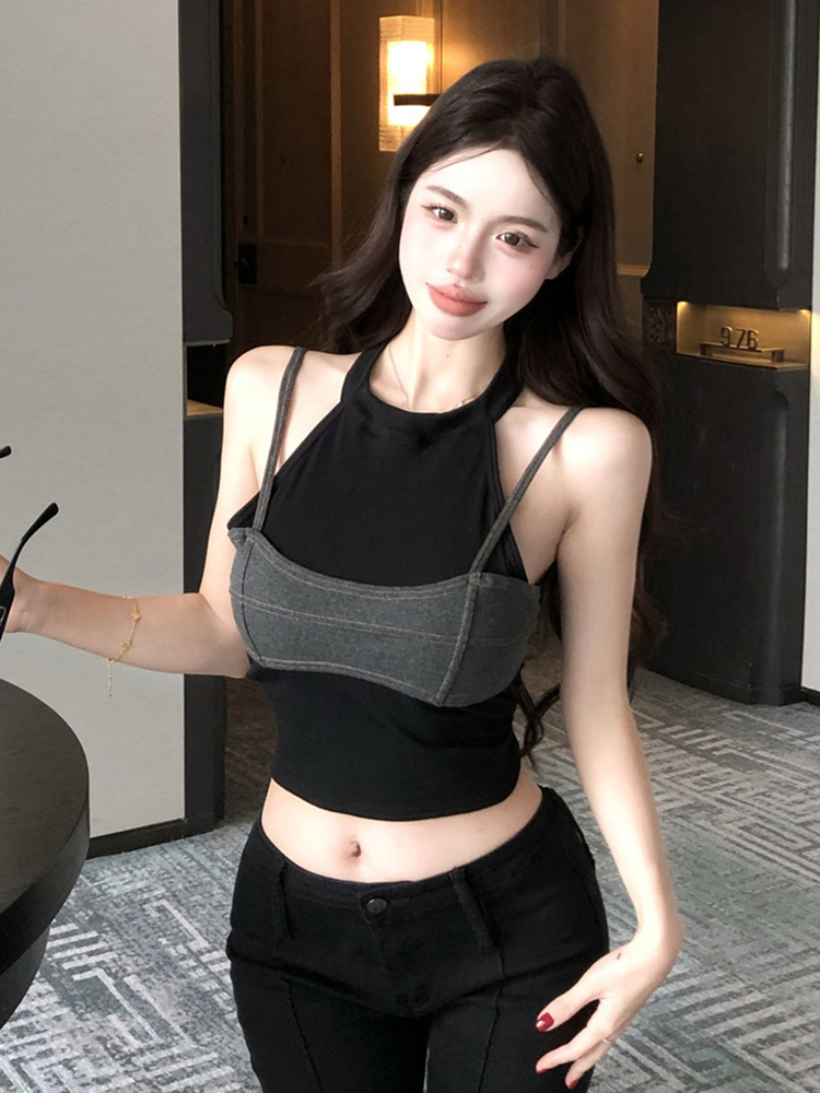 Y2K Sweet and Spicy Jazz Dance Top for Women - Niche Faux Two-Piece Camisole for Spring and Autumn Dance Outfits Y2K Sweet and Spicy Jazz Dance Top for Women - Niche Faux Two-Piece Camisole for Spring and Autumn Dance Outfits