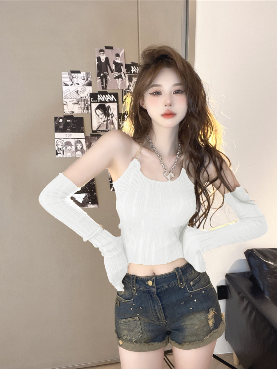 Y2K Sweet and Spicy Short Tank Top with Sleeves - European and American Jazz Dance K-Pop Wasteland Style Y2K Sweet and Spicy Short Tank Top with Sleeves - European and American Jazz Dance K-Pop Wasteland Style