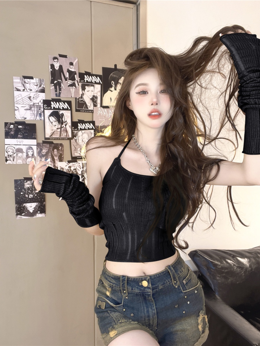 Y2K Sweet and Spicy Short Tank Top with Sleeves - European and American Jazz Dance K-Pop Wasteland Style Y2K Sweet and Spicy Short Tank Top with Sleeves - European and American Jazz Dance K-Pop Wasteland Style