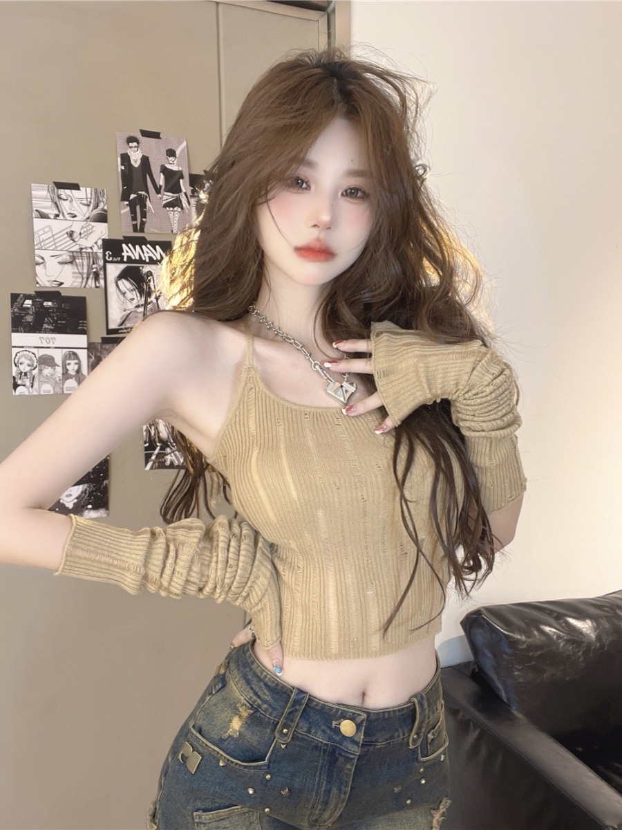 Y2K Sweet and Spicy Short Tank Top with Sleeves - European and American Jazz Dance K-Pop Wasteland Style Y2K Sweet and Spicy Short Tank Top with Sleeves - European and American Jazz Dance K-Pop Wasteland Style