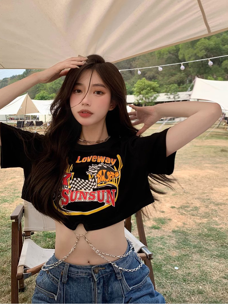 Y2K Sweet & Spicy Jazz Dance Top for Women - Short K-Pop Style T-Shirt for Music Festivals and Dance Events Y2K Sweet & Spicy Jazz Dance Top for Women - Short K-Pop Style T-Shirt for Music Festivals and Dance Events