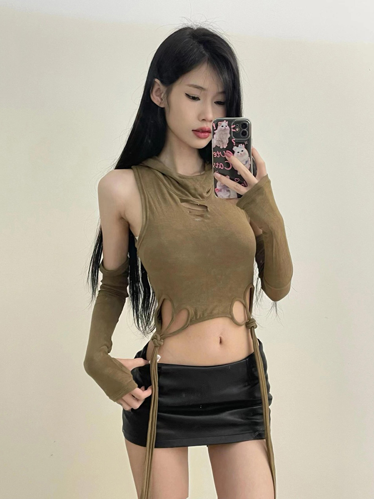 Y2K Wasteland Style Abby Jazz Dance Top for Women - Hooded Sleeve Music Festival K-Pop Outfit Y2K Wasteland Style Abby Jazz Dance Top for Women - Hooded Sleeve Music Festival K-Pop Outfit