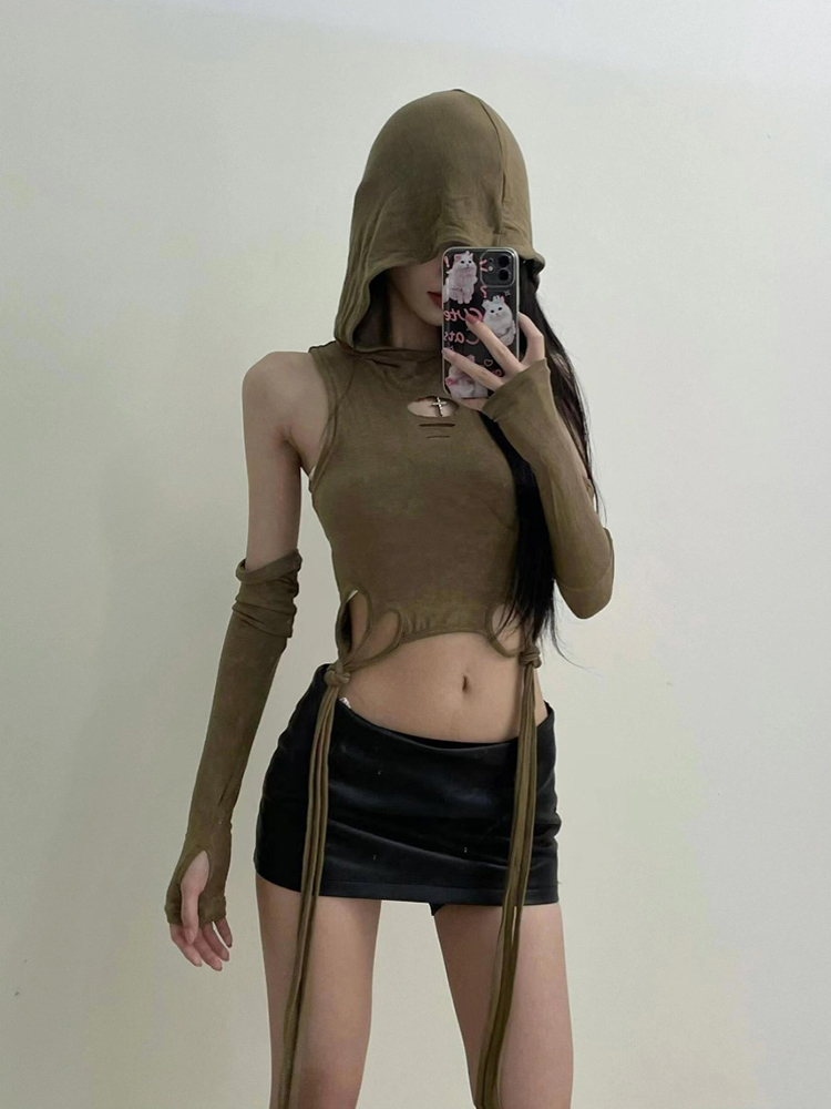 Y2K Wasteland Style Abby Jazz Dance Top for Women - Hooded Sleeve Music Festival K-Pop Outfit Y2K Wasteland Style Abby Jazz Dance Top for Women - Hooded Sleeve Music Festival K-Pop Outfit