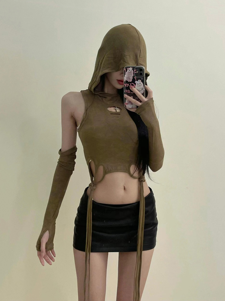 Y2K Wasteland Style Abby Jazz Dance Top for Women - Hooded Sleeve Music Festival K-Pop Outfit Y2K Wasteland Style Abby Jazz Dance Top for Women - Hooded Sleeve Music Festival K-Pop Outfit