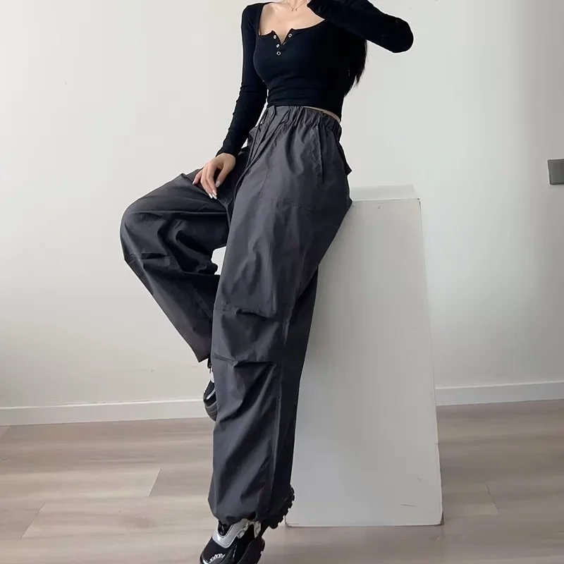 Y2K White Cargo Pants for Women - Trendy Tapered Sports Pants for Autumn Jazz Dance and Hip-Hop Style Y2K White Cargo Pants for Women - Trendy Tapered Sports Pants for Autumn Jazz Dance and Hip-Hop Style