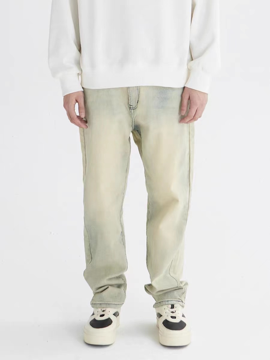 Yellow Mud Dyed Denim Pants for Women - Vintage High Street Style with Slight Stretch, American 90s Inspired Fashion Yellow Mud Dyed Denim Pants for Women - Vintage High Street Style with Slight Stretch, American 90s Inspired Fashion