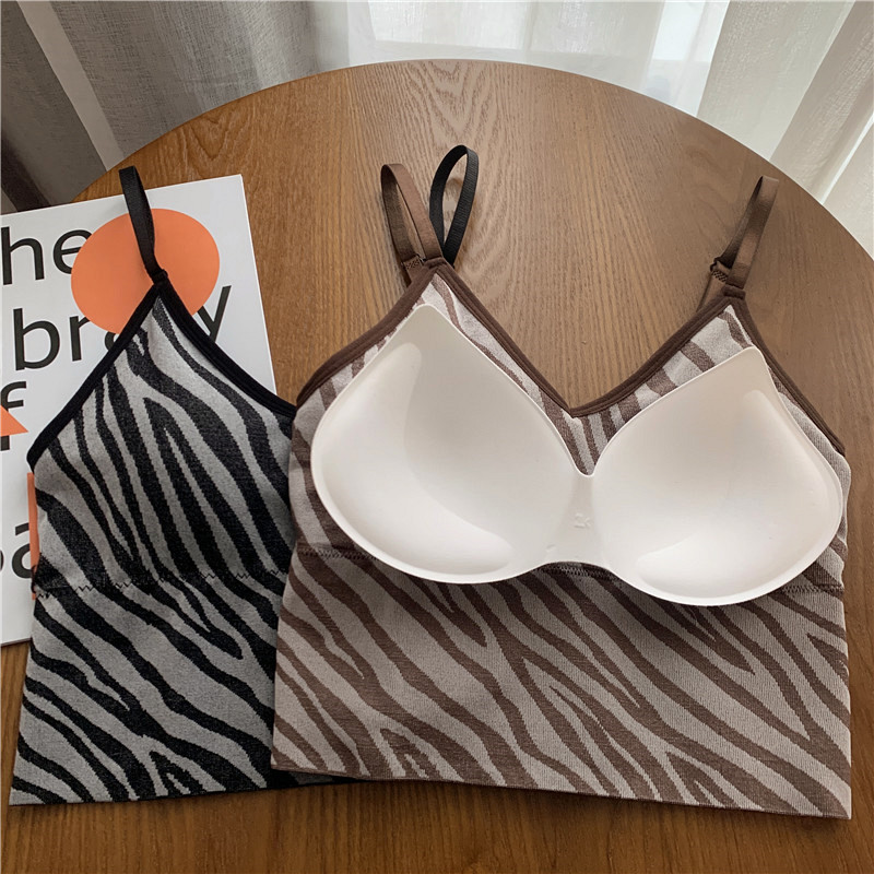 Zebra Print Camisole with Chest Pads, Sexy Back Jazz Dance Vest for Women, European and American Style Top Zebra Print Camisole with Chest Pads, Sexy Back Jazz Dance Vest for Women, European and American Style Top