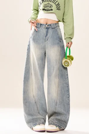 American light blue washed scimitar jeans for women 2025 new loose and versatile slimming wide-legged banana trousers trendy