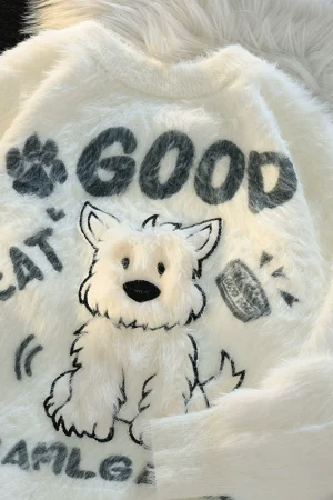 Cute plush puppy soft and waxy mohair sweater for women 2025 new loose lazy style versatile sweater for couples