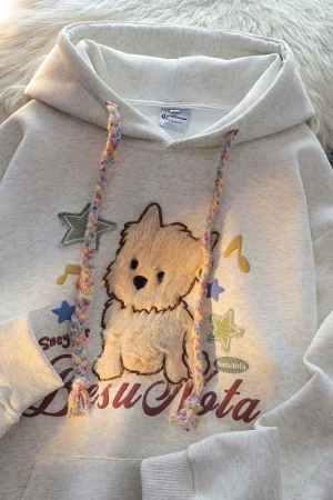 Plush Cute Puppy Hooded Sweatshirt for Women Autumn a - Cute Winter Outfits