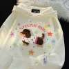 Cute Winter Outfits: Embroidered Puppy Hooded Sweatshirt for Women