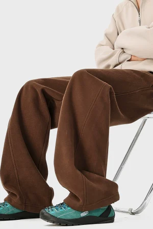 American retro brown heavyweight velvet sweatpants for women 2025 new casual versatile thickened warm straight wide leg pants