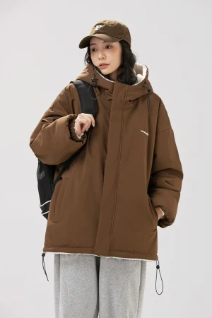 Lamb velvet double-sided design thickened cotton jacket for women winter style retro loose and versatile couple cotton jacket