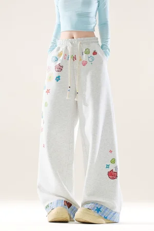 Trendy Japanese Casual Outfits: Rolled Hem Wide-leg Trousers for Women