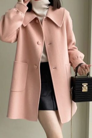 Womens Stylish Casual Doll-Neck Wool Coat