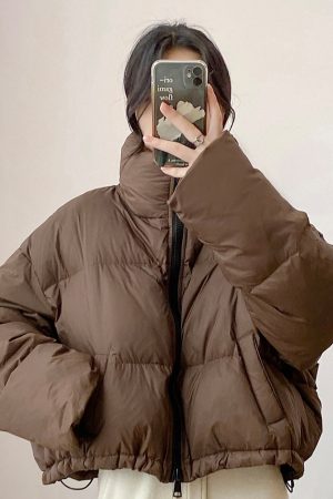 Cropped Cotton Puffer Jacket With A Stand-up Collar For Petite