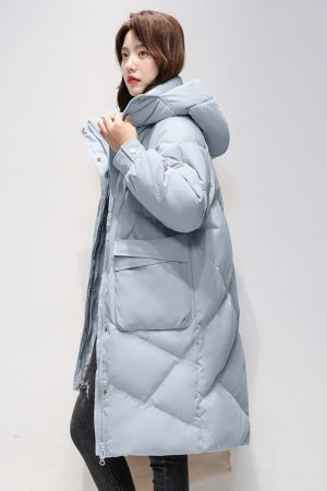 Womens Mid-Length White Down Padded Coat In Plus Sizes