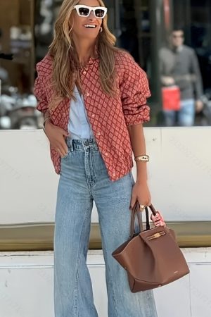 Womens Letter-Print Jacket With Buttons And Long Sleeves