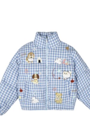Cute Puppy Plaid Loose-fitting Versatile Padded Cotton Jacket