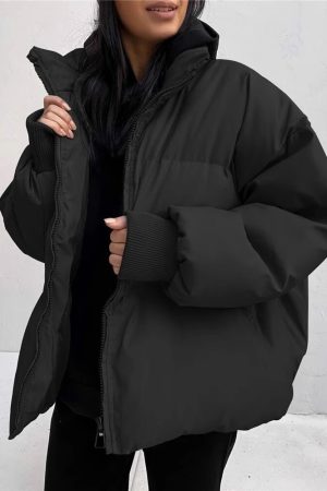 Thickened Cotton-padded Puffer Coat For Warmth In Fall And Winter
