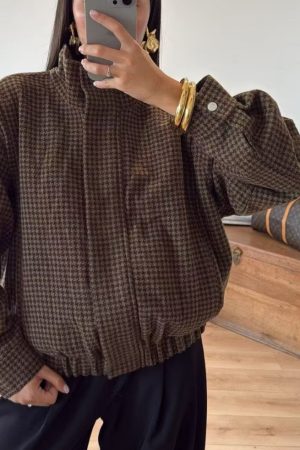 Casual Plaid Pilot Jacket Jacket For Women