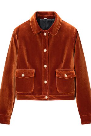 Pocket Flap Decoration POLO Collar Velvet Jacket