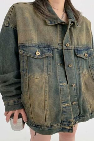 Water-washed Distressed Denim Jacket A Retro Casual Outerwear Piece