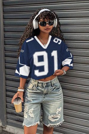 Stylish Preppy V-neck Loose-fit Short-sleeve T-shirt