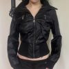 Stylish Vintage Y2k Jacket: Retro Workwear Zipper Leather Coat