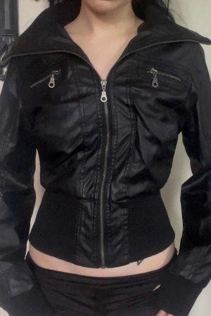 Retro Workwear Zipper Leather Jacket Coat