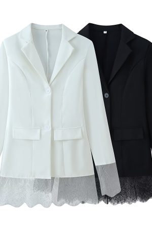 Tailored Hem Lace Patchwork Suit Jacket