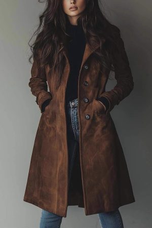 Womens Western Style Long Trench Coat For Fall And Winter