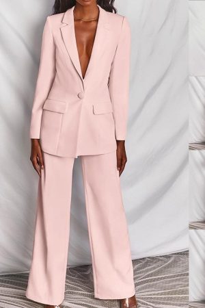 2pcs Casual Suit Lapel Button-down Blazer Jacket And Straight-leg Pants Office Commuting Business Trousers Set Clothing