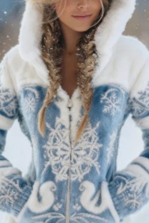 Womens Fashionable Flannel Thermal Hooded Zip-Up Cardigan Sweater