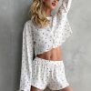 Round-neck Long-sleeve Crop Top With Loose Casual Shorts Set For Women