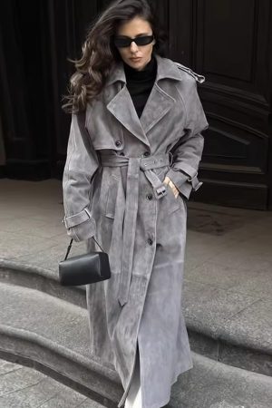 Womens Fashion Casual Mid Length Trench Coat Chic And Relaxed Fit Wool Outerwear