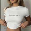 Womens Letter-Print Top Cropped T-Shirt