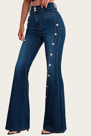 Fashionable Slim-fit Solid-color Blue Jeans