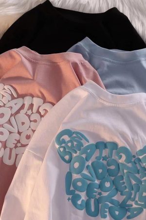 Womens Korean-style Loose-fit Short-sleeve Top With A Print