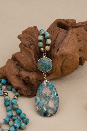Bohemian-style Natural Stone Blue Teardrop Knotted Necklace
