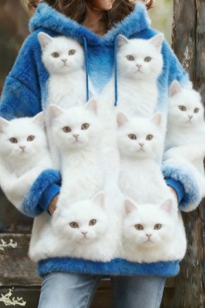 Heat-Transfer Blue Fleece Cute Pet Hoodie