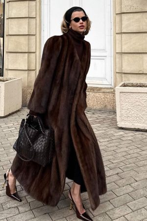 Elegant Sophisticated Long Faux Fur Coat