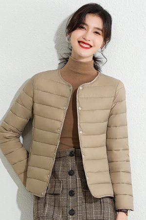 Womens Lightweight Short Crewneck Cotton Liner Jacket