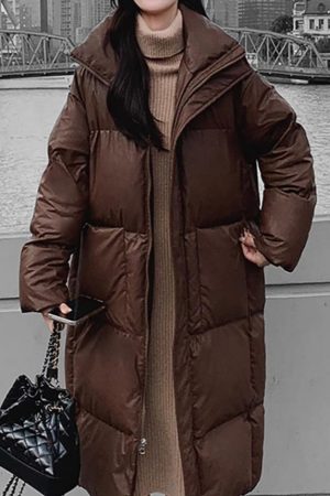 Coffee-colored Vintage Mid-length Padded Puffer Jacket