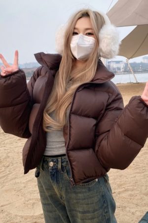 Womens Short Loose-fitting Winter Cotton-padded Coat For Petite Women