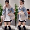 Denim Parka with Faux Fox Fur Trim: Stylish Fur Outfits for Winter