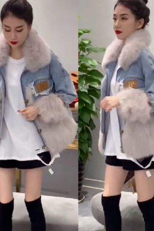 Denim Parka With Faux Fox Fur Trim