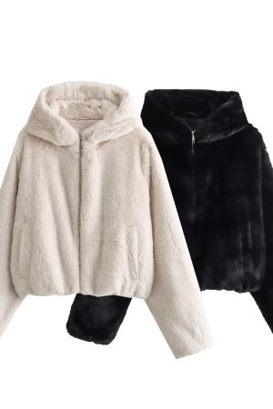 Womens Loose-Fit Faux Fur Hoodie For FallWinter