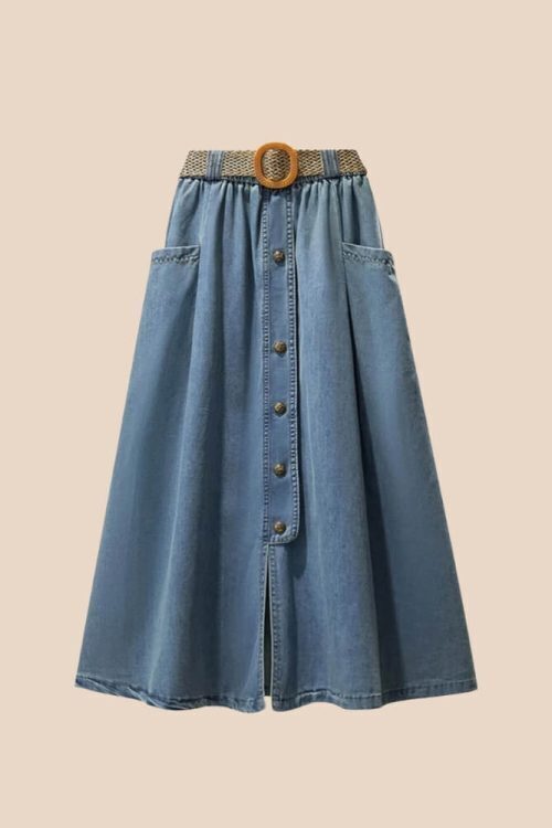 A-Line Button Denim Skirt
