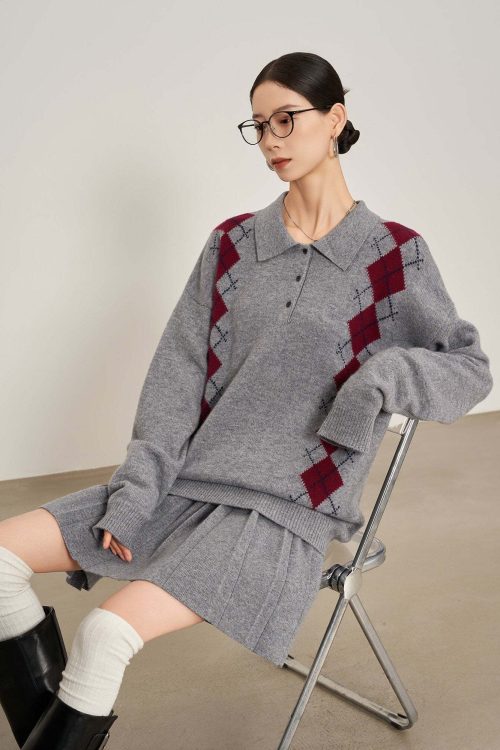 Argyle Knit Tops / Knit Mini Skirt